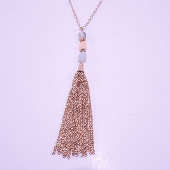 Anthropologie Women's Pastel Cotton Candy Gemstone Tassel long Necklace NWOT 78 - Picture 7 of 8